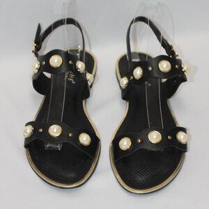 Extreme by Eddie Marc Black Sandals with Golden and Faux Pearl Accents